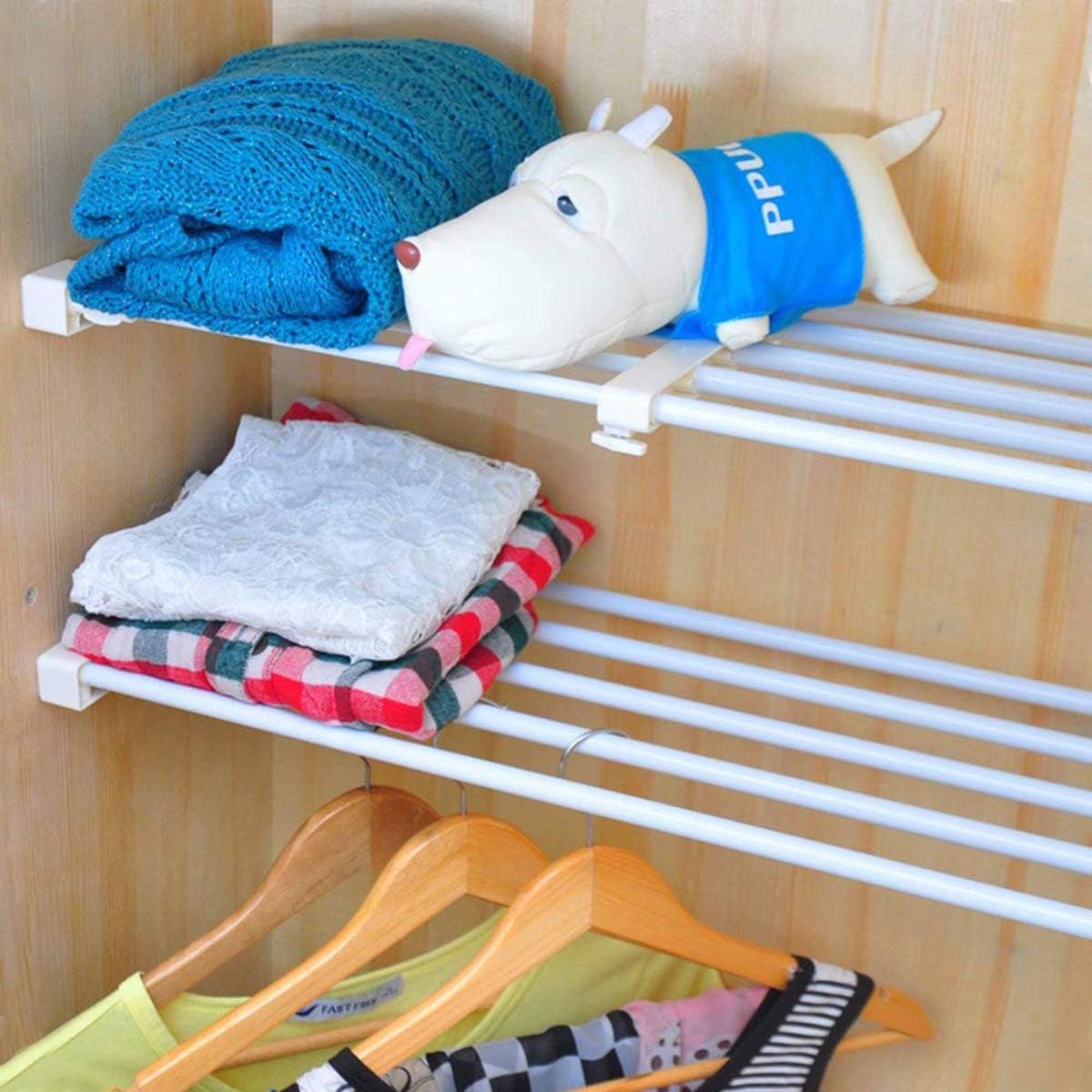 Organizador de estante ajustable, estante extensible y barra de armario sin...