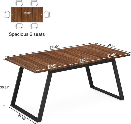 Mesa de comedor para 6 personas, mesa de cocina grande de madera de 63
