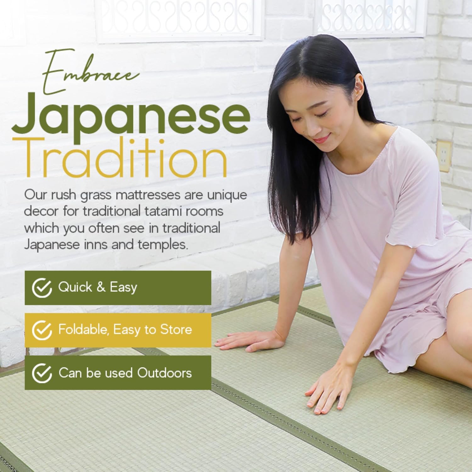 MIINA Colchón de tatami tradicional japonés, Igusa (hierba rusa), tapete de...