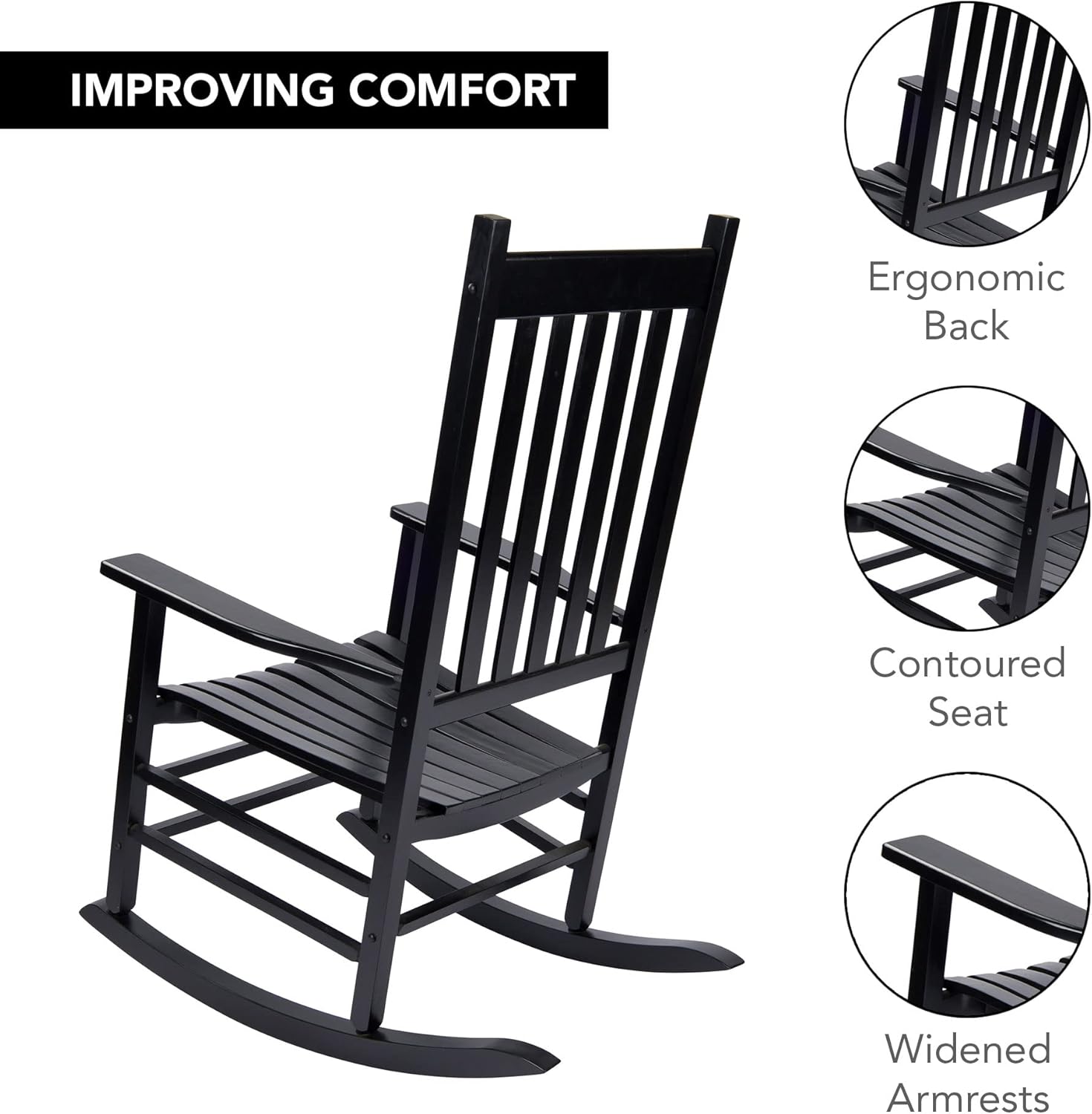 Shine Company - Silla mecedora estilo Vermont, color negro