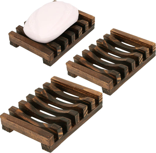 Anwenk Paquete de 3 jaboneras de madera, bandeja de jabón para baño, ducha,...
