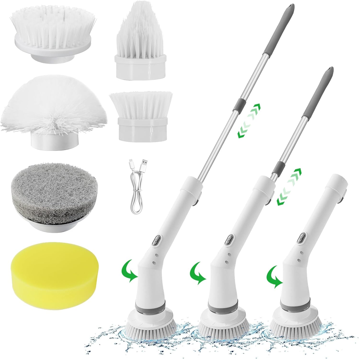 Electric Spin Scrubber, Cordless Cleaning Brush with 2 Speeds & 6 Replaceable