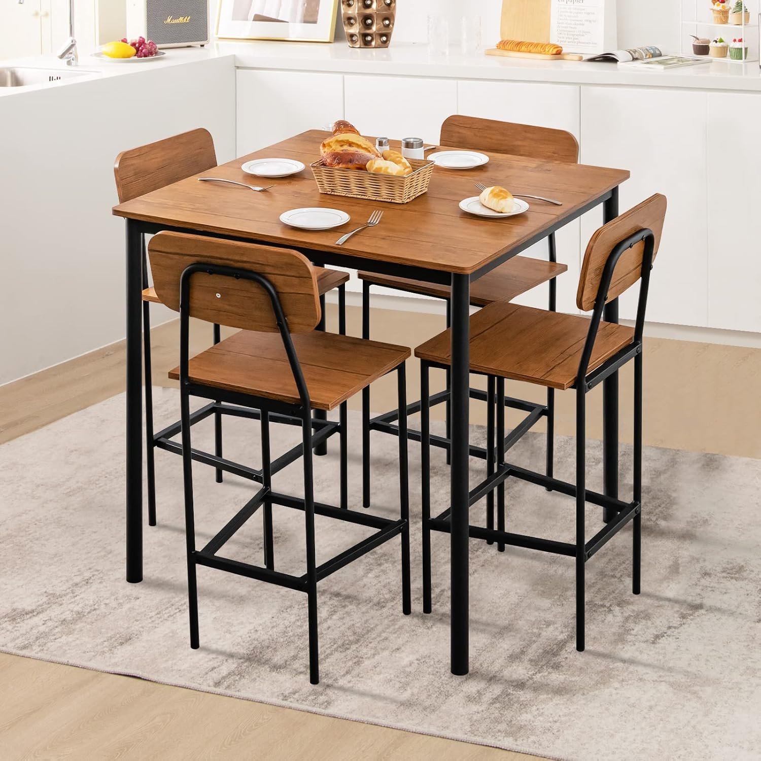 Giantex Juego de mesa de comedor de 5 piezas con mesa de altura de mostrador y...