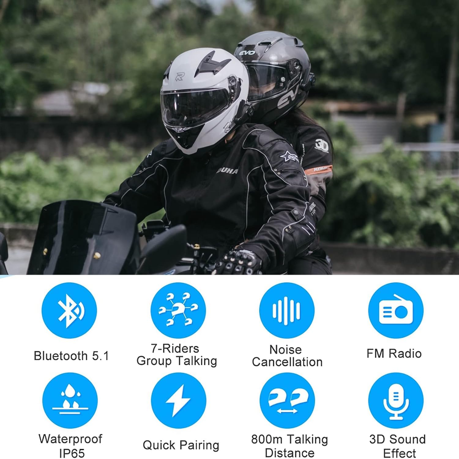EJEAS Q7 - Intercomunicador de motocicleta mejorado, sistema de comunicación de...