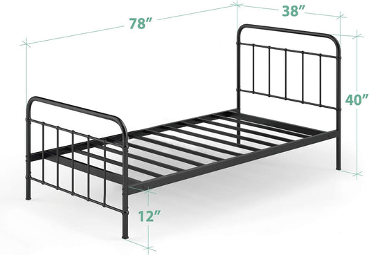 Florence Base de cama con plataforma de metal, base de colchón, no necesita