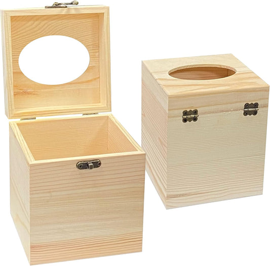 Paquete de 2 fundas para caja de pañuelos de madera sin terminar para...
