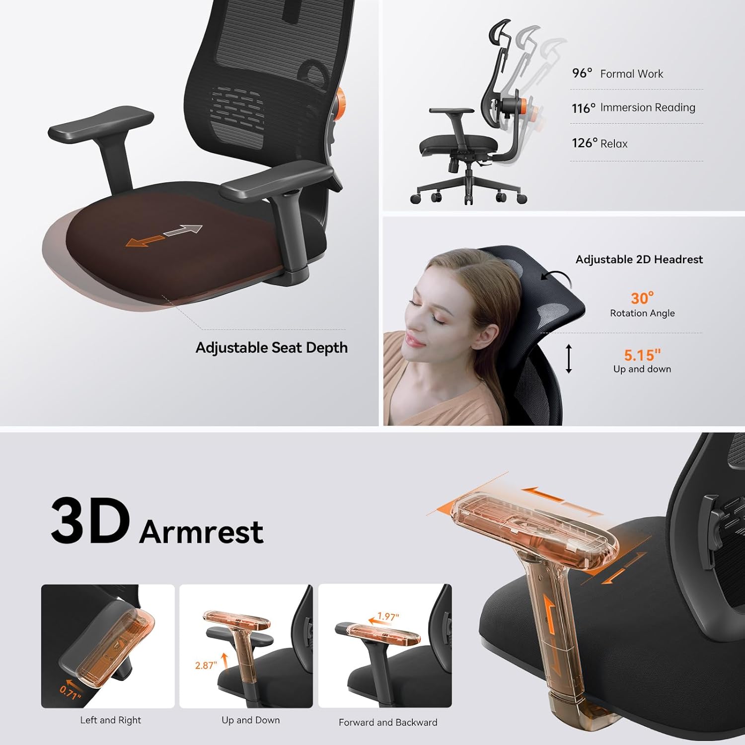 Newtral Silla ergonómica de oficina en casa, silla de escritorio de respaldo...