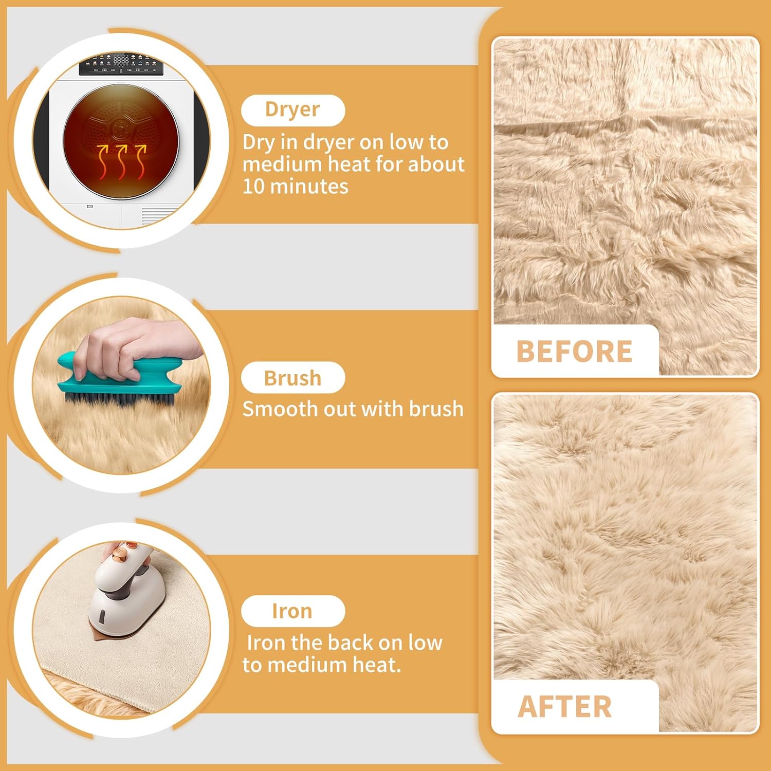 Ciicool - Alfombras suaves y esponjosas, de piel negra para dormitorio, sala de...