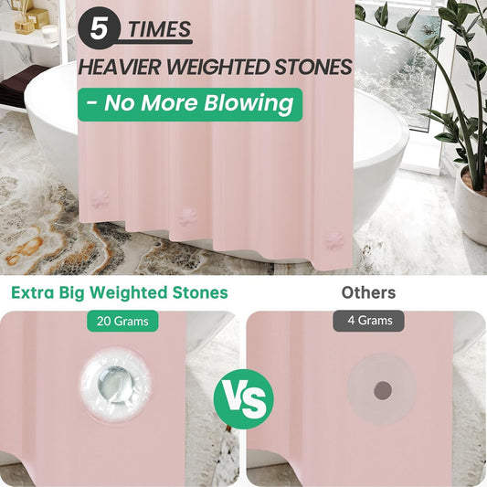 AmazerBath Cortina de ducha rosa claro de plástico de 72 x 72 pulgadas, cortina...
