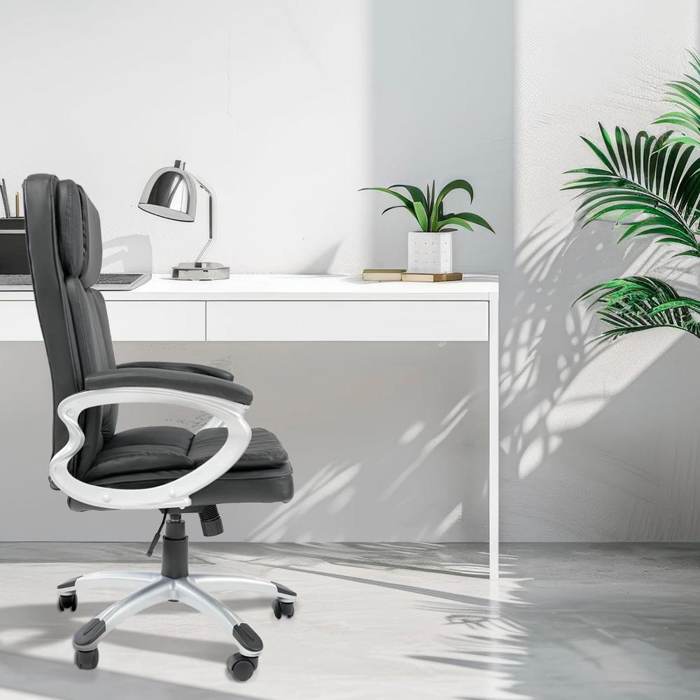 Silla De Oficina Giratoria Ergonómica De Cuero Negro Con Reposabrazos, Elegante, Liventra