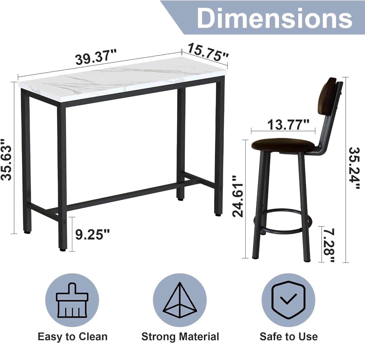 Mesa de pub de mármol sintético con 2 taburetes tapizados de poliuretano, mesa