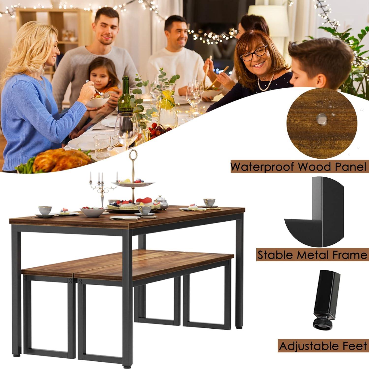 Juego de mesa de cocina con 2 bancos, juego de mesa de comedor para 4, mesa de