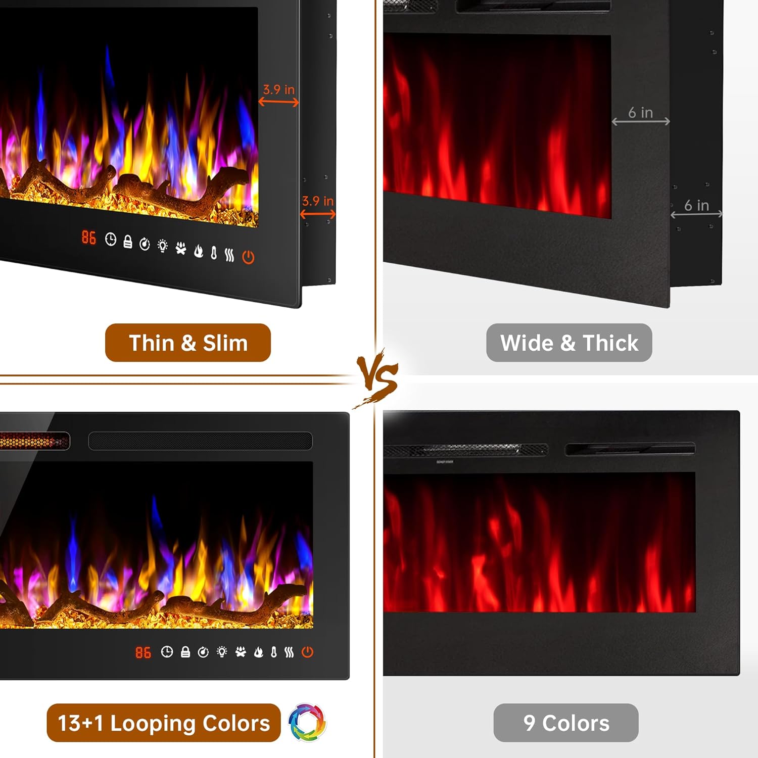 Chimenea eléctrica delgada de 60 pulgadas empotrada y montada en la pared,...