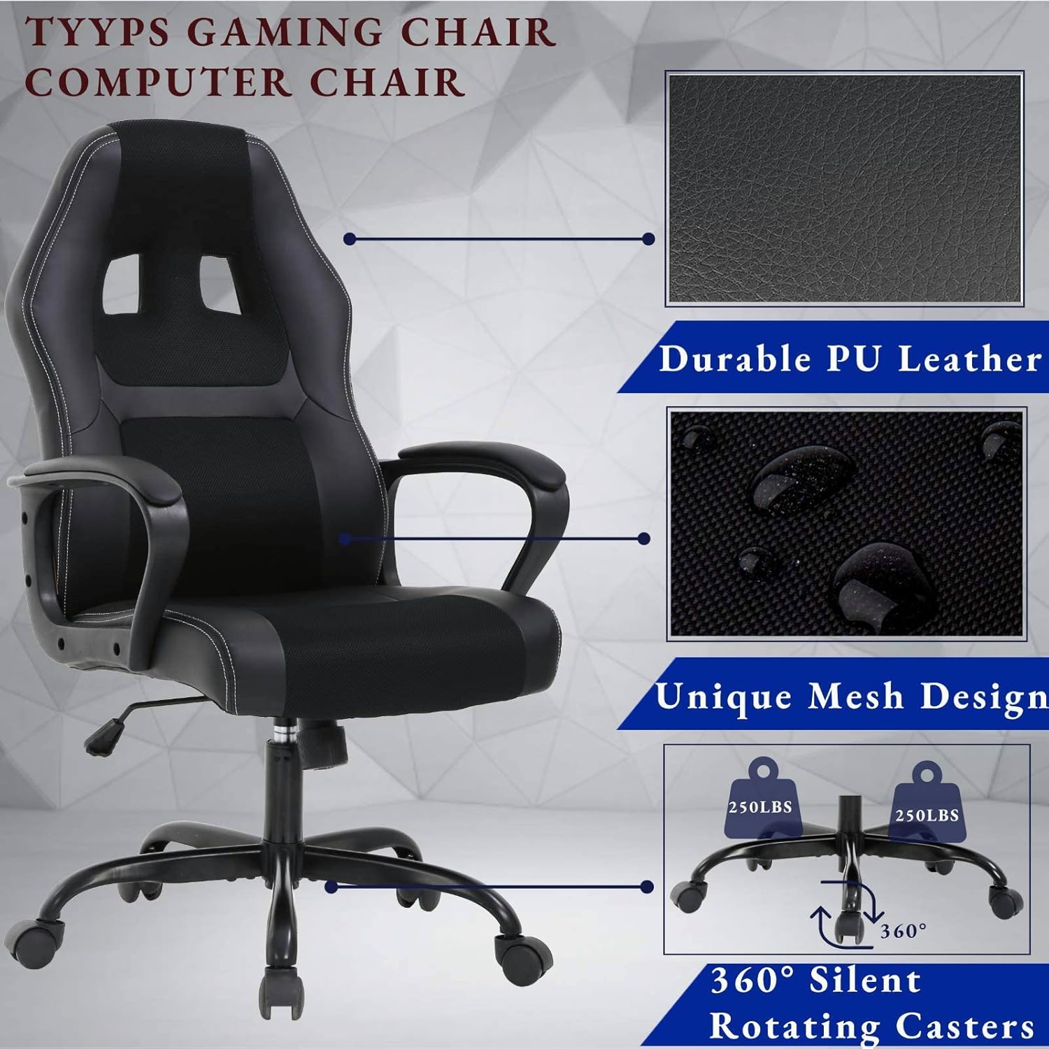 Silla ergonómica para videojuegos, 250 libras, respaldo alto, silla de...