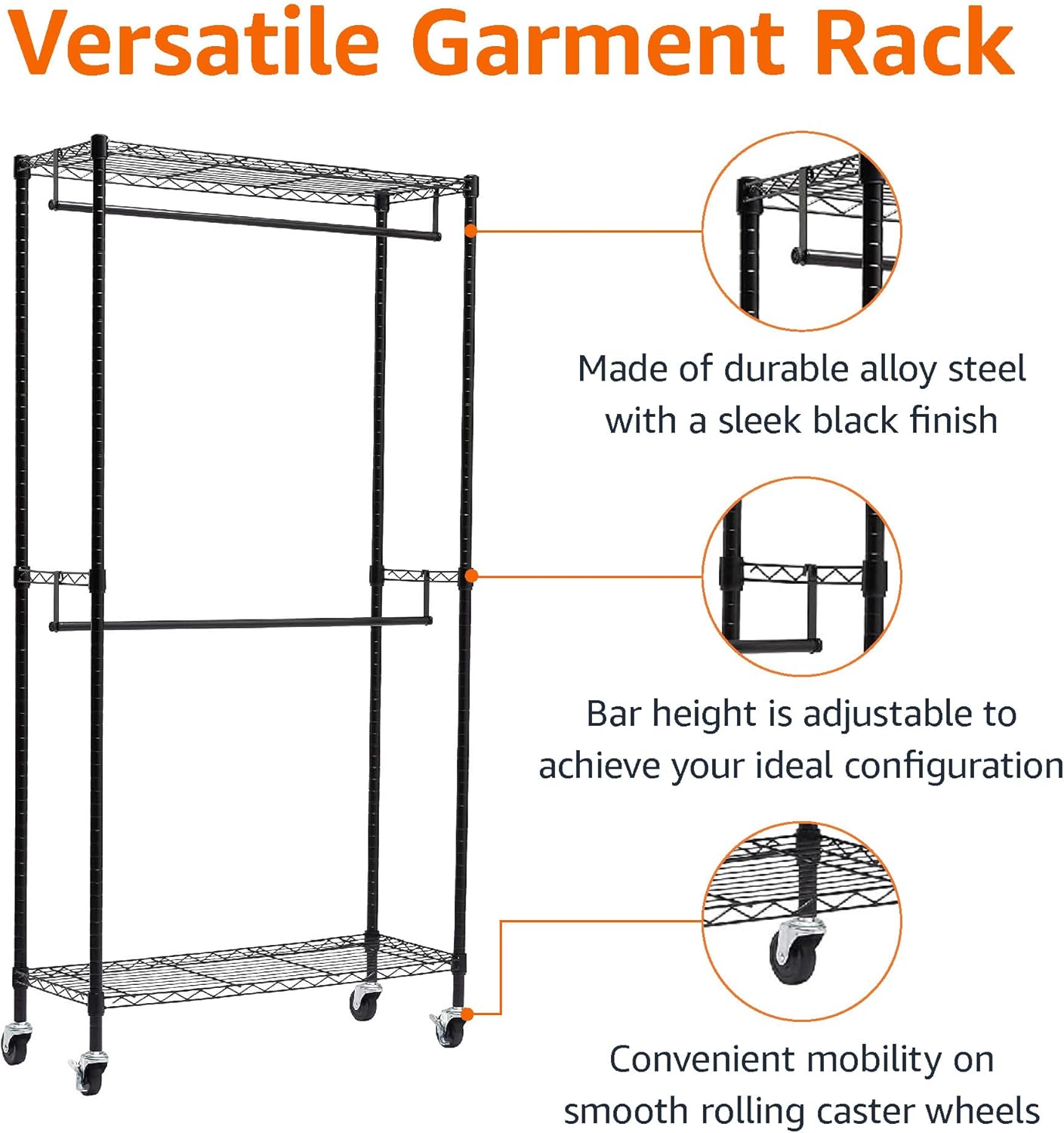 Tienda Basics WI-GAR1436B - Estante organizador de armario con ruedas,...