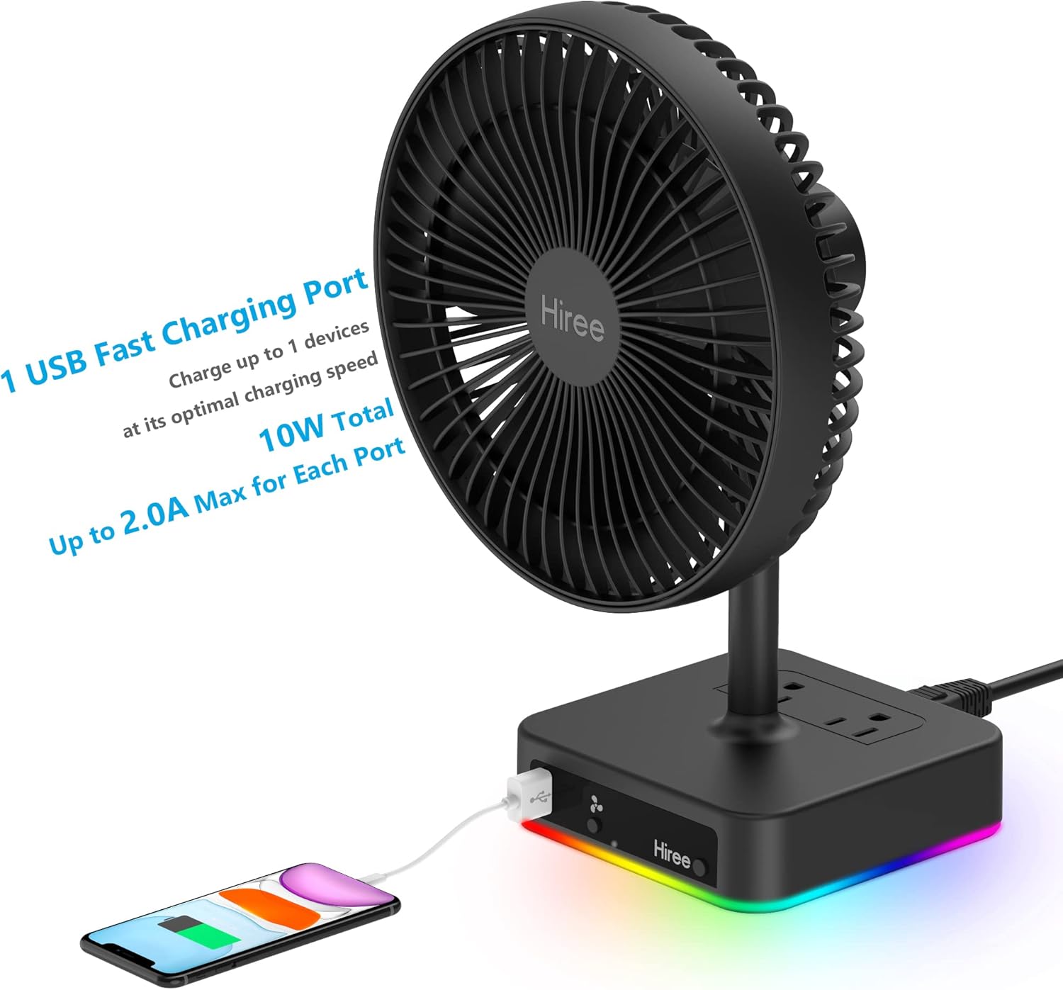 Ventilador de escritorio con puerto de carga USB, ventilador de mesa de...