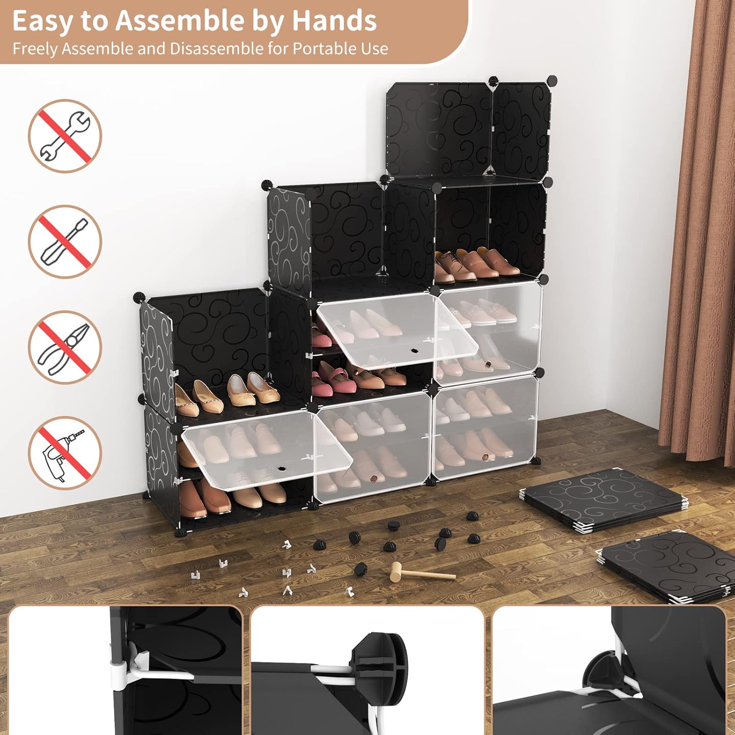 ROJASOP Organizador portátil de zapatos de 8 niveles, organizador de zapatos de...