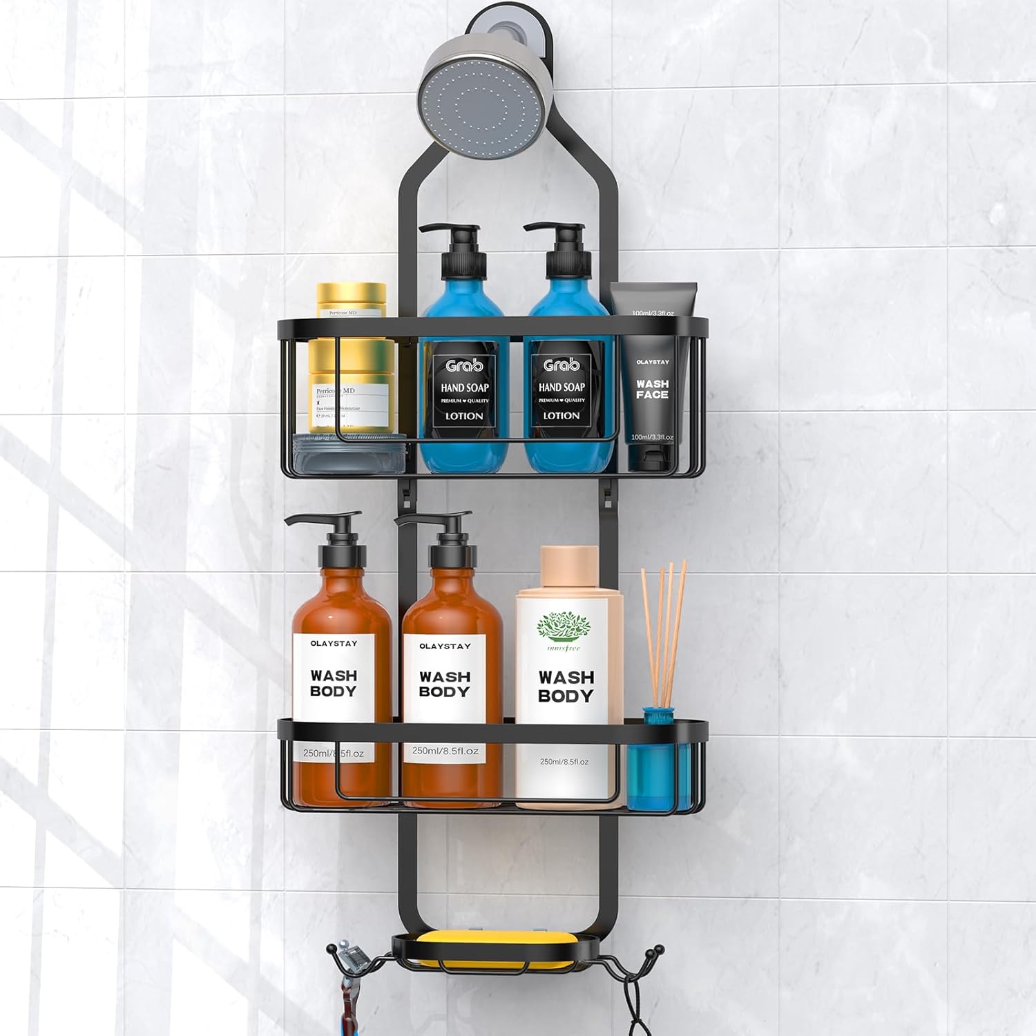 Kadolina Organizador de ducha colgante para baño, cesta de almacenamiento para...