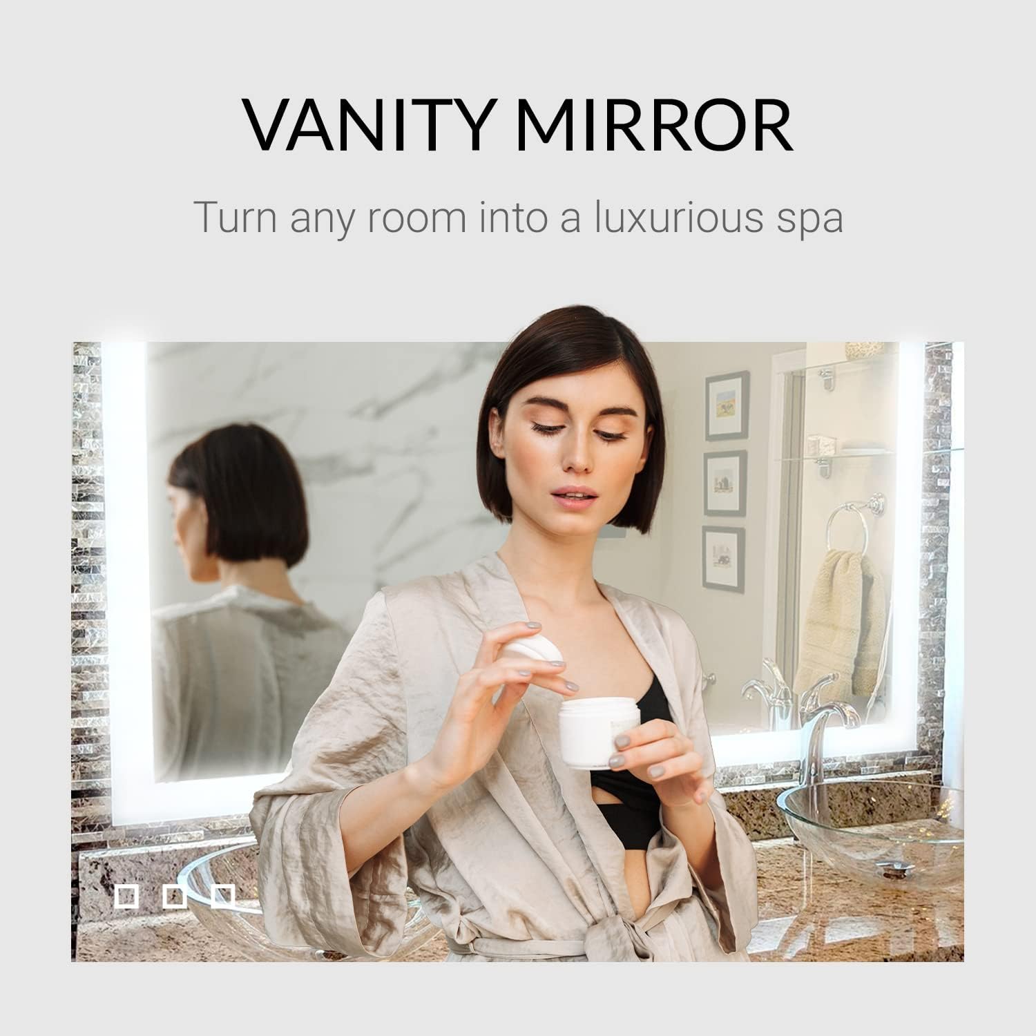 Mirrors & Marble Espejo de baño LED con luces, espejo rectangular iluminado...