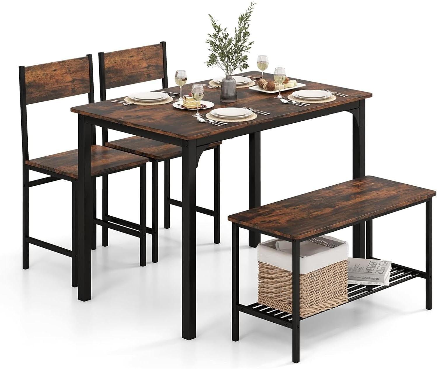 Moccha Juego de mesa de comedor para 4, mesa de cocina de madera con 2 sillas y