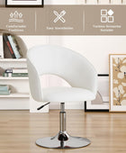 Furnimart Silla de tocador de cuero blanco, silla de acento ajustable en altura...