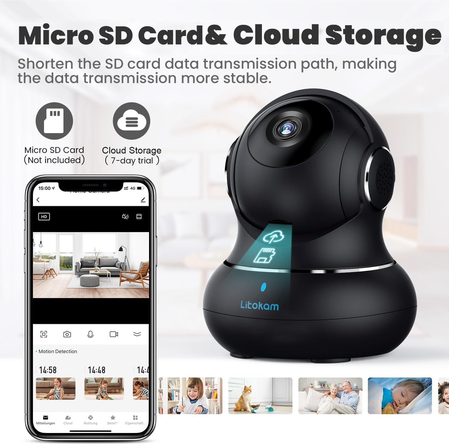 litokam Cámara de seguridad interior 2K, cámaras de 360 para seguridad del...