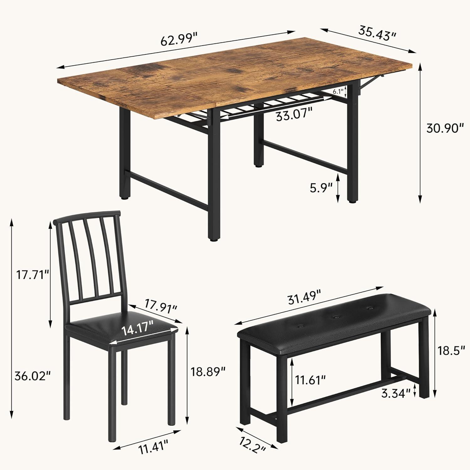 Juego de mesa de comedor de 4 piezas de madera sintética con estante de