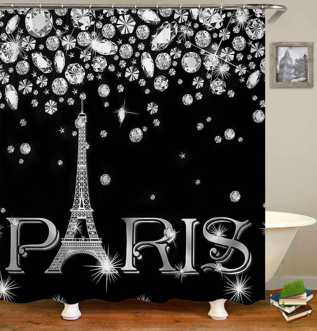 Juego de 4 cortinas de ducha con diseño de torre Eiffel, decoración de baño con...