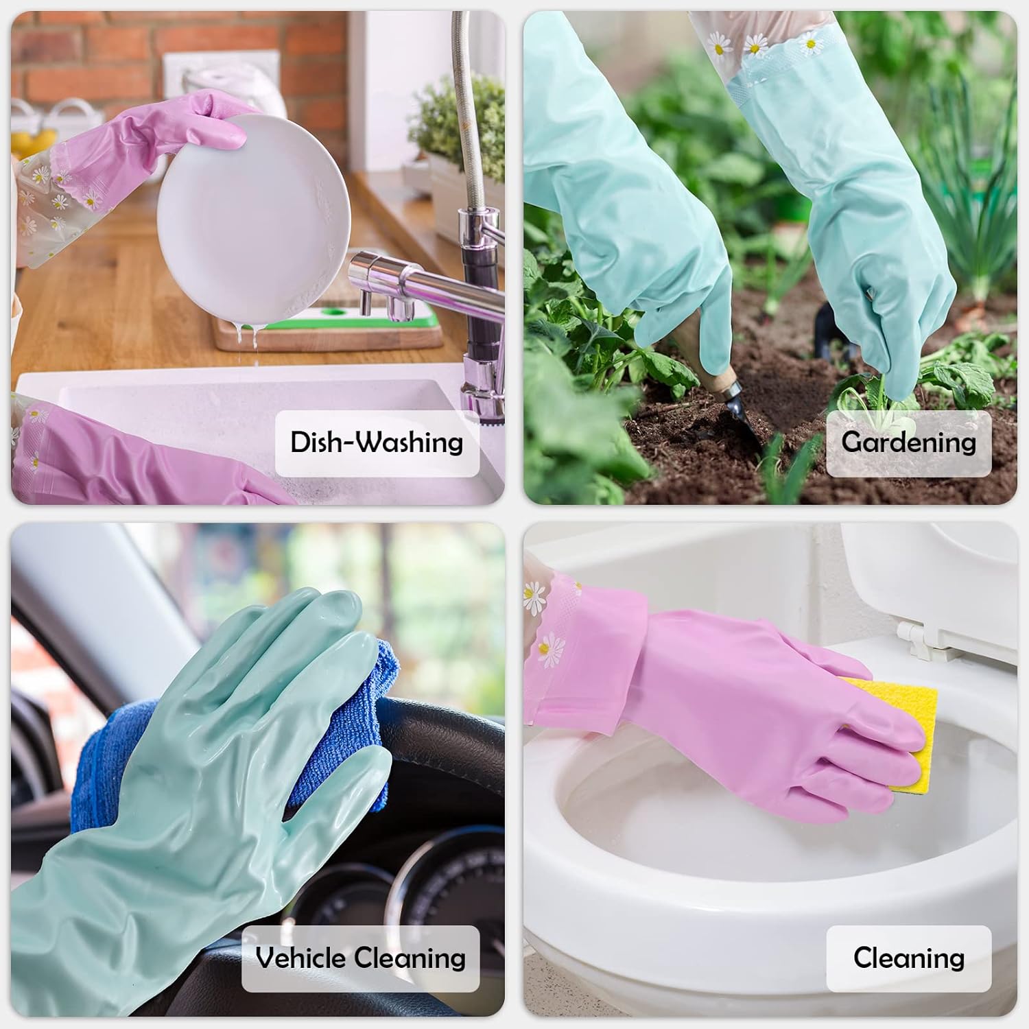 Guantes de goma para lavar platos de cocina, 3 pares de guantes de limpieza