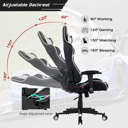 GYMAX Silla para videojuegos, sillas de masaje para adultos con reposacabezas,...