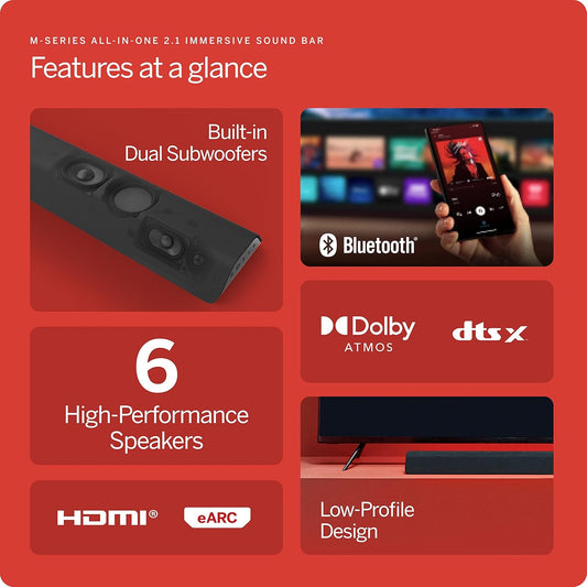 VIZIO Barra de sonido envolvente 2.1 todo en uno de la serie M con 6 altavoces...