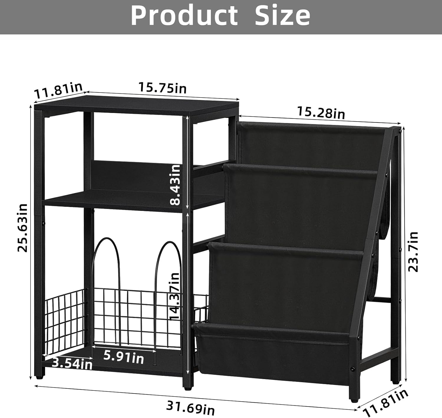 LELELINKY Mesa auxiliar negra, soporte para tocadiscos con almacenamiento de...