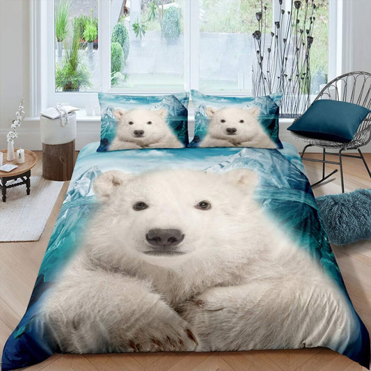 Erosebridal Juego de ropa de cama de oso polar, funda de edredón con estampado...