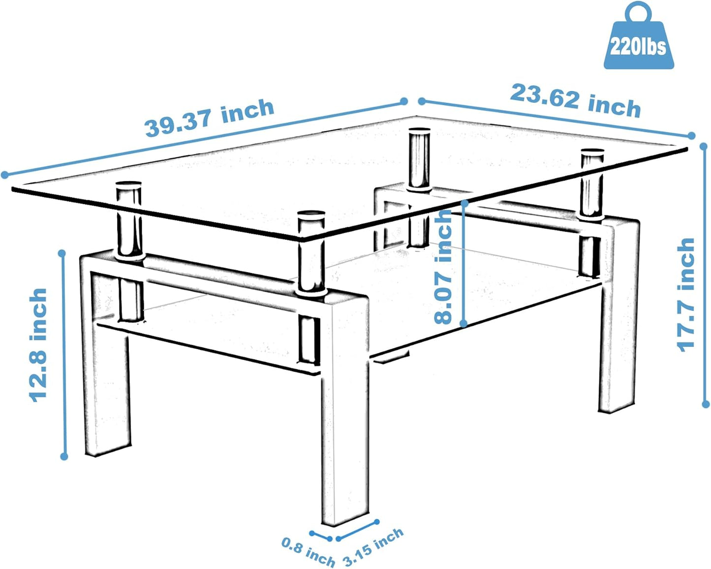 Mesa de centro de cristal moderna con almacenamiento para sala de estar con...