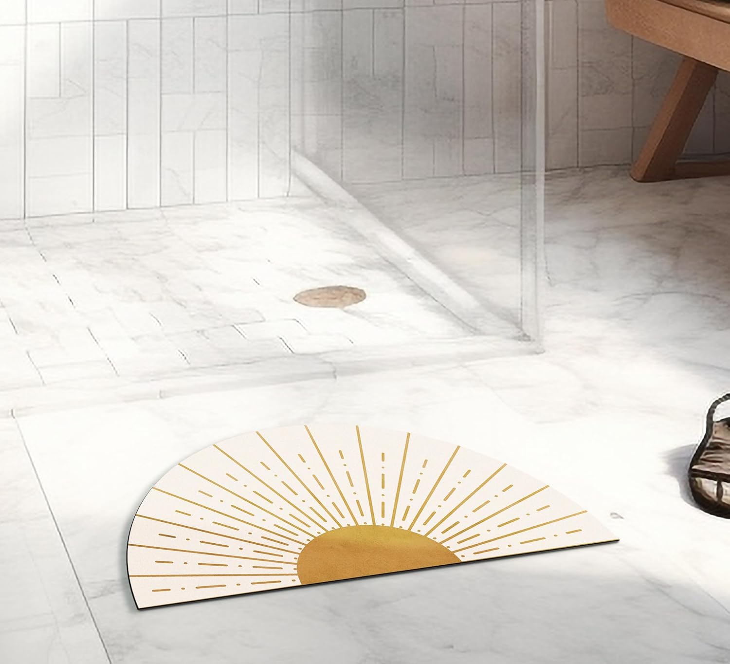Mingnei Tapete de baño retro bohemio con forma de sol y amanecer y sol de...