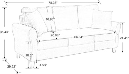 Sofá moderno de terciopelo de 78 pulgadas con 2 almohadas, sofá pequeño para