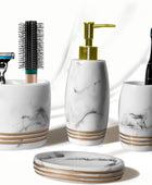 Juego de 4 accesorios de baño de resina que incluye vaso, jabonera, dispensador...