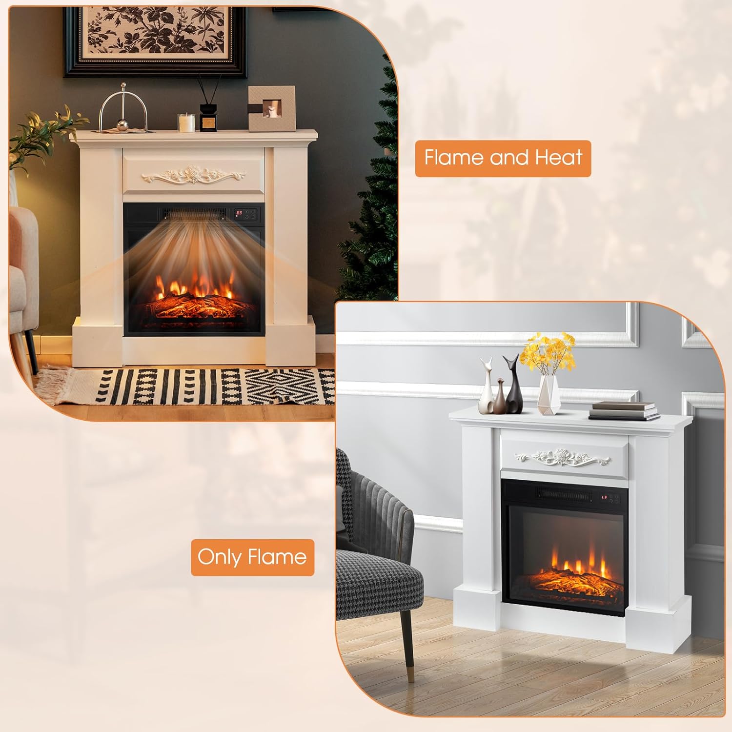 S AFSTAR Chimenea eléctrica con chimenea, calentador de chimenea de 1400 W y 32...