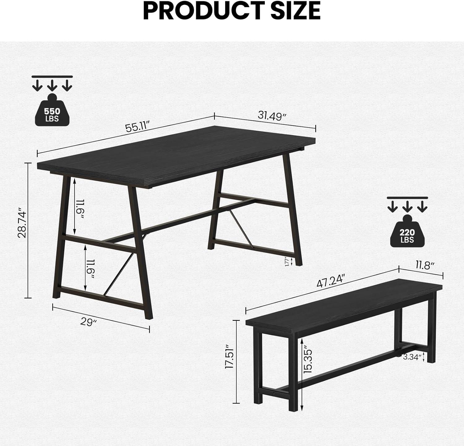 Juego de mesa de comedor de 3 piezas para 4-6, juego de mesa de desayuno de 55