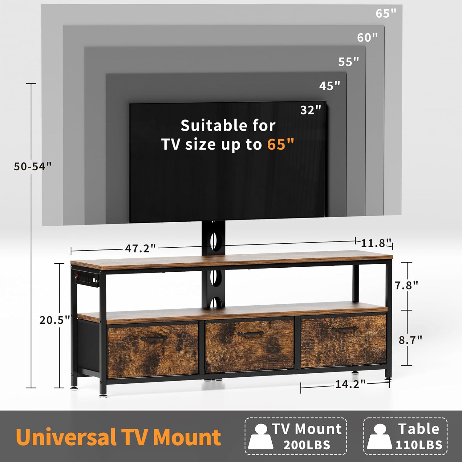 JUSTOGO Soporte de TV con soporte y toma de corriente, soporte de TV con...