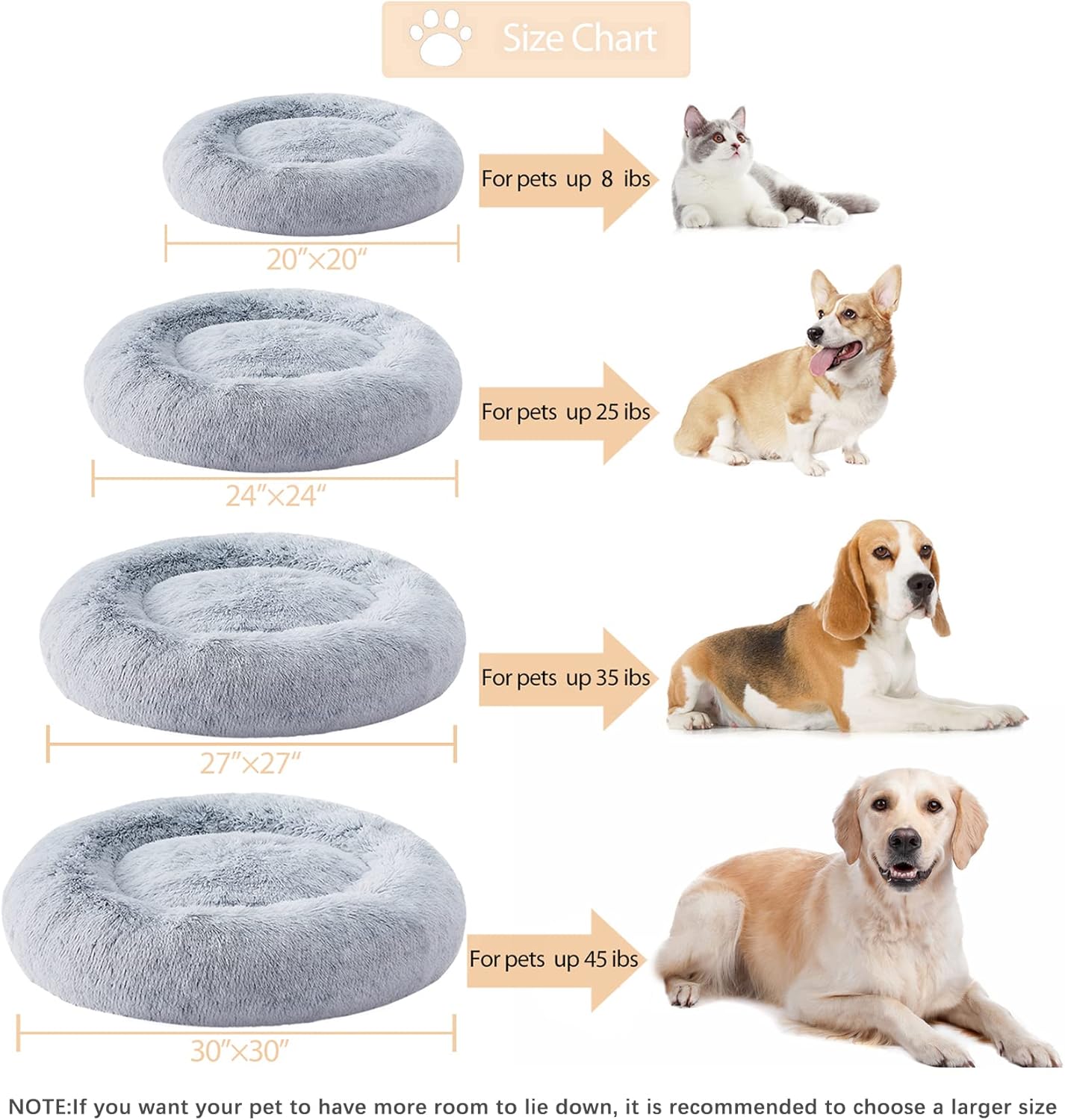 WNPETHOME - Cama calmante para perros y gatos, anti-ansiedad, de piel...