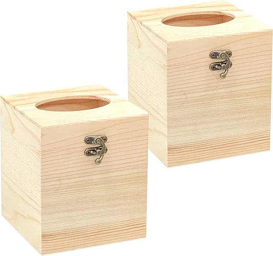Paquete de 2 fundas para caja de pañuelos de madera sin terminar para...