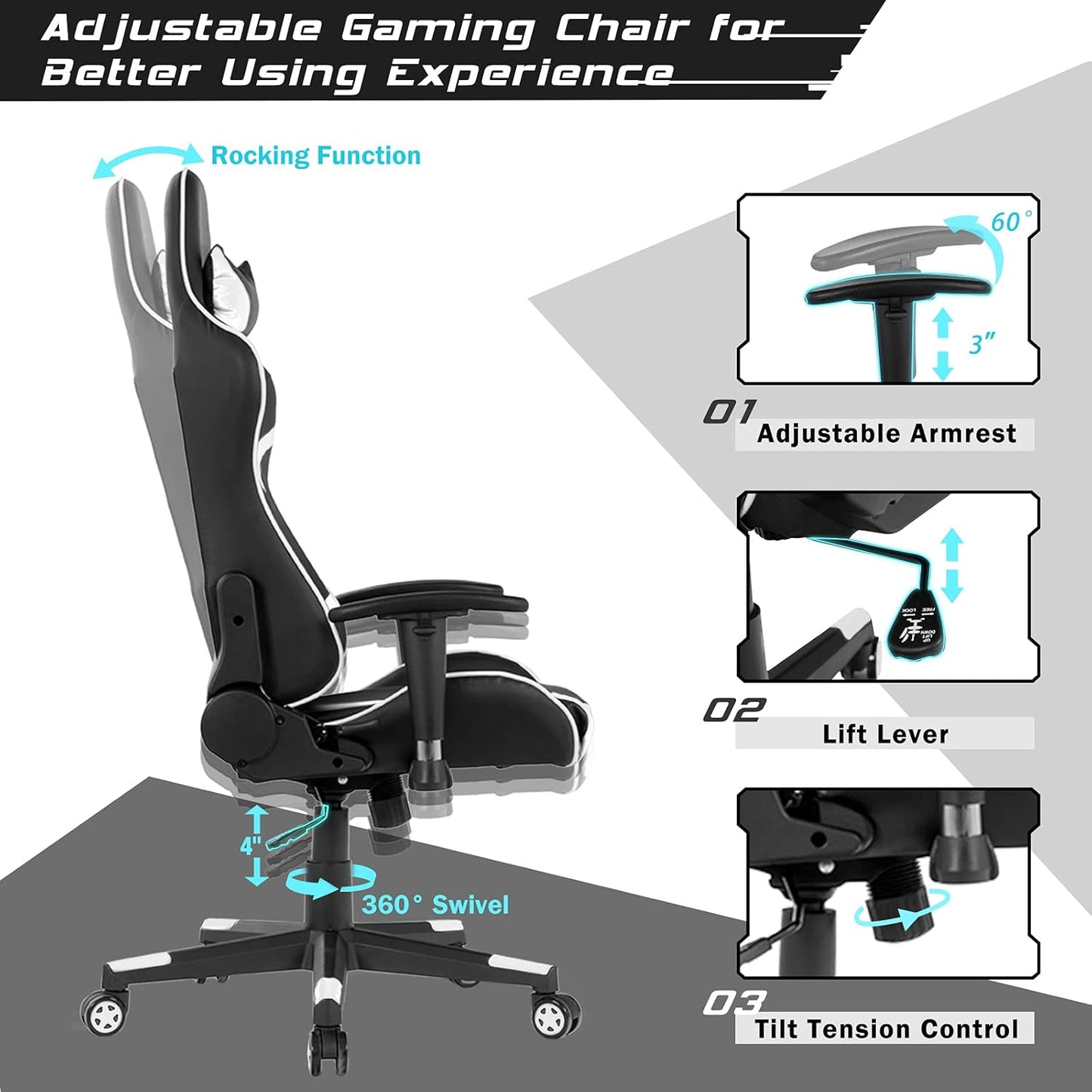 GYMAX Silla para videojuegos, sillas de masaje para adultos con reposacabezas,...