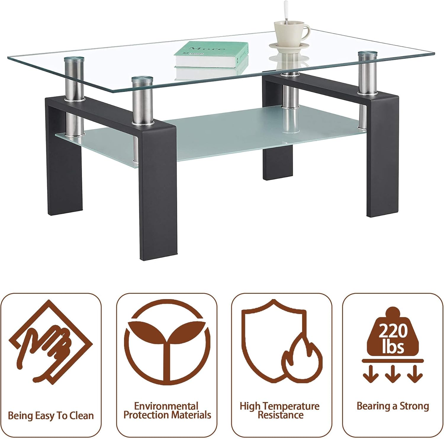 Meihua Mesa de centro de cristal para sala de estar, mesa auxiliar moderna...
