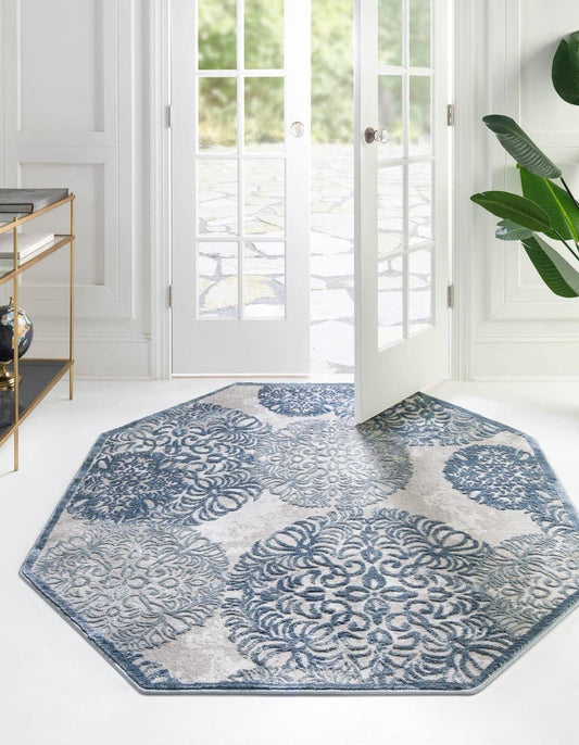 Aberdeen Collection Alfombra Chatsworth (octágono de 4 pies, azulbeige)