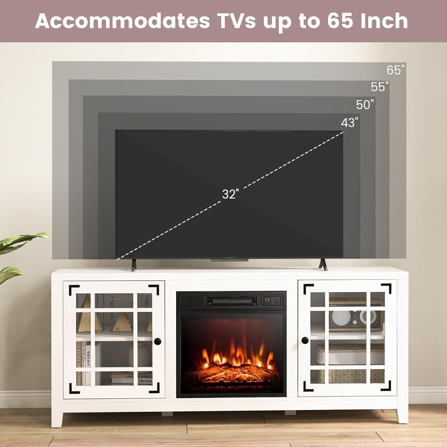 Tangkula Soporte de TV con chimenea para televisores de 65 pulgadas, consola de...