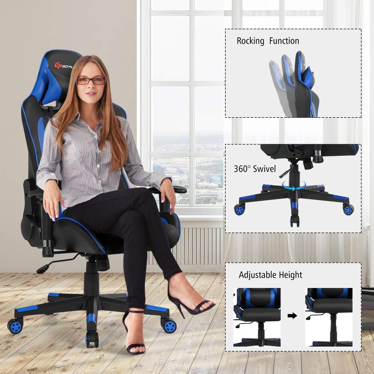 POWERSTONE Silla de juegos, reclinable para juegos con reposabrazos ajustable,...