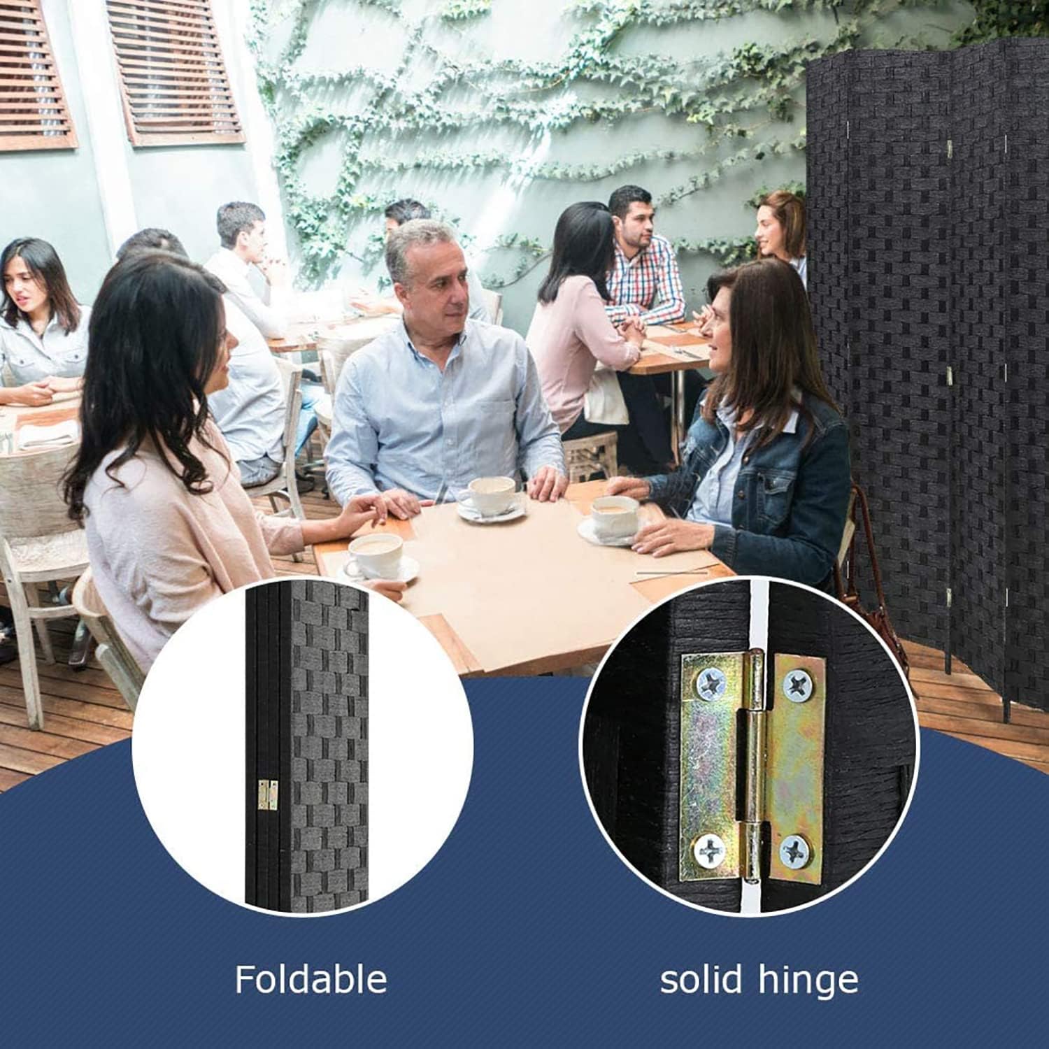 Divisor de ambientes de 6 pies, pantalla plegable de 4 paneles, separadores de...