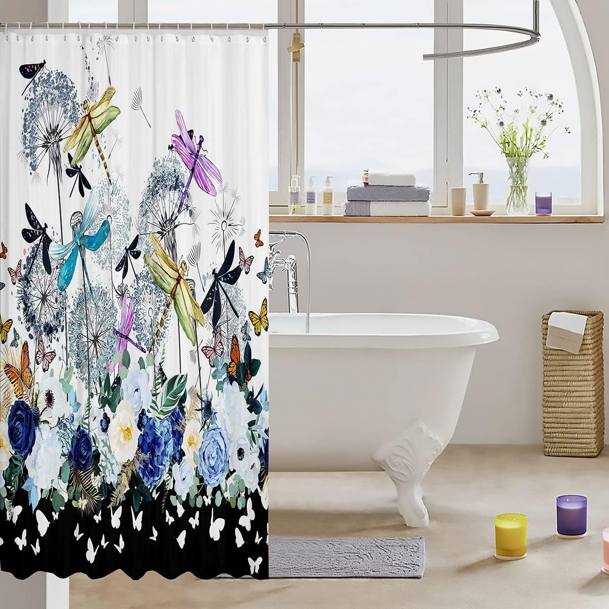 Regalos de libélula para mujer, cortina de baño de diente de león, colorida...