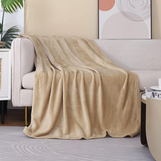 JIAHANNHA - Manta de franela de forro polar (50x60 pulgadas), manta beige para...